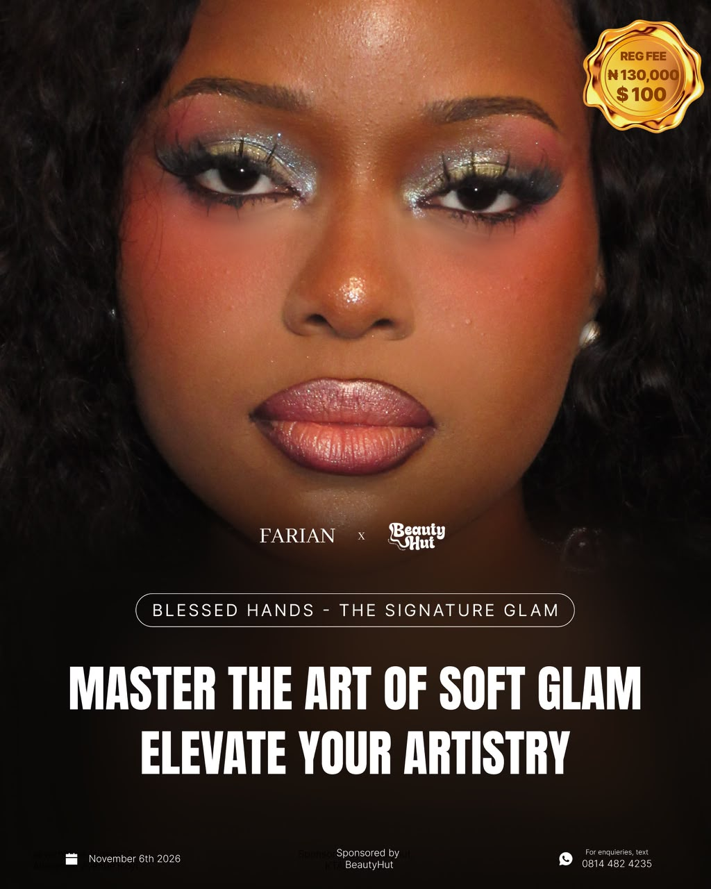 Farian and Beauty Hut masterclass artwork featuring the signature glam makeup look